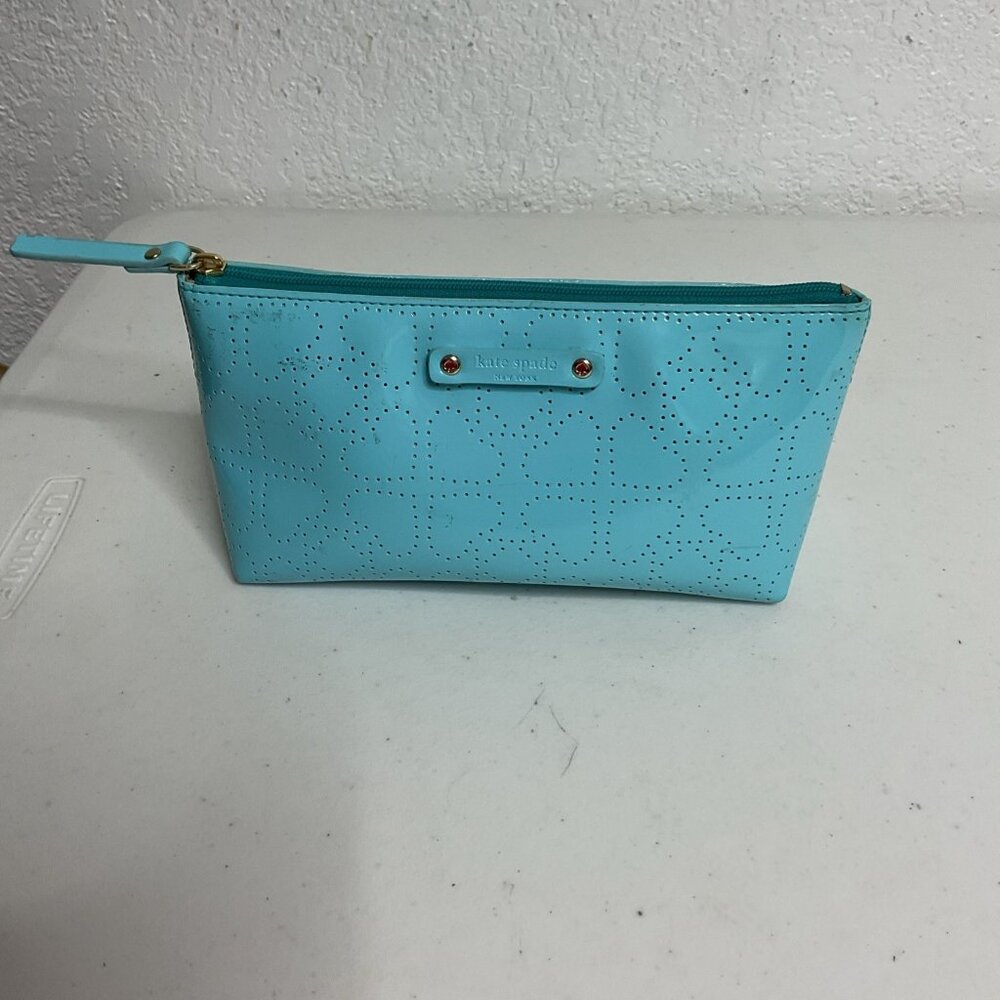 Kate Spade Little Shiloh Metro Spade Blue Patent Cosmetic Makeup Case Pouch